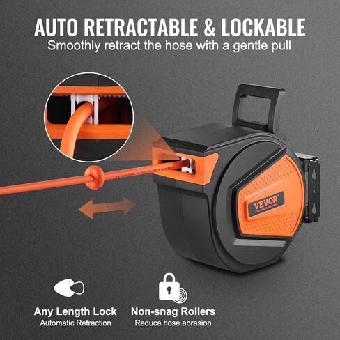 VEVOR Retractable Air Hose Reel, 3/8 IN x 50 FT Hybrid Air Hose Max 300PSI, Air Compressor Hose Reel with 5 ft Lead in, Ceiling/Wall Mount Enclosed Air Reel, 180° Swivel Mount in Saudi Arabia
