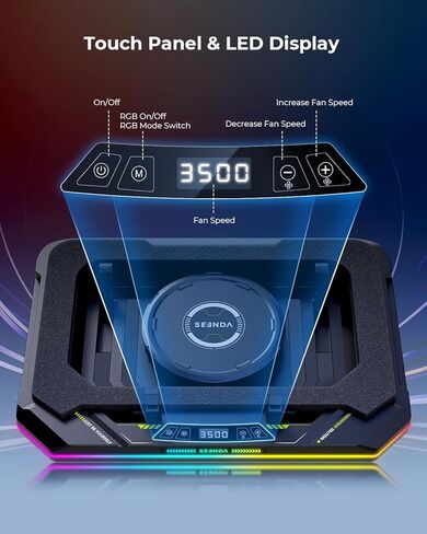 وسادة تبريد للكمبيوتر المحمول من Seeda، مبرد كمبيوتر محمول للألعاب مع مروحة توربو مقاس 4.72 بوصة، ومرشحات غبار، وتحكم باللمس، وإضاءة RGB، ومبرد كمبيوتر محمول مقاس 10-17.3 بوصة مع محور USB ثلاثي المنافذ in Kuwait