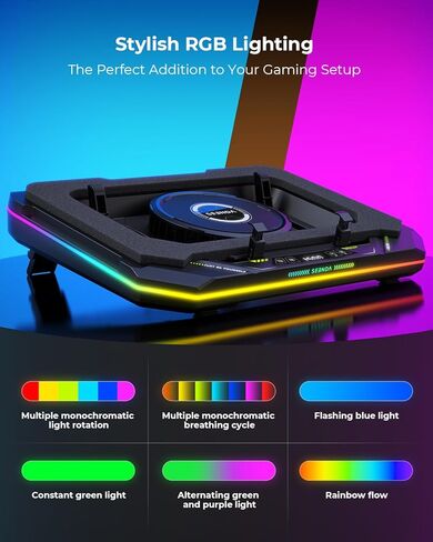 وسادة تبريد للكمبيوتر المحمول من Seeda، مبرد كمبيوتر محمول للألعاب مع مروحة توربو مقاس 4.72 بوصة، ومرشحات غبار، وتحكم باللمس، وإضاءة RGB، ومبرد كمبيوتر محمول مقاس 10-17.3 بوصة مع محور USB ثلاثي المنافذ in Kuwait