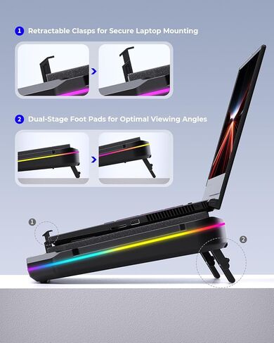 وسادة تبريد للكمبيوتر المحمول من Seeda، مبرد كمبيوتر محمول للألعاب مع مروحة توربو مقاس 4.72 بوصة، ومرشحات غبار، وتحكم باللمس، وإضاءة RGB، ومبرد كمبيوتر محمول مقاس 10-17.3 بوصة مع محور USB ثلاثي المنافذ in Kuwait