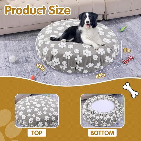 BALAPET Washable Dog Bed Covers Replacement Round Waterproof Bed Cover for Dog Soft Pet Bed Cover with Lovely Dog Paw Print and Double-Sided Usable Design,Cover Only(45 * 45 * 9in) in Kuwait