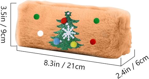 1×Christmas Plush Make Up Storage Bag with Chrismas Tree Pattern Handbag for Women Soft P0mpom Balls Korean Stylish Zipper Bag Stationery Cases Cluches Kawai Handmade Gift for Party(Khaki) in Saudi Arabia
