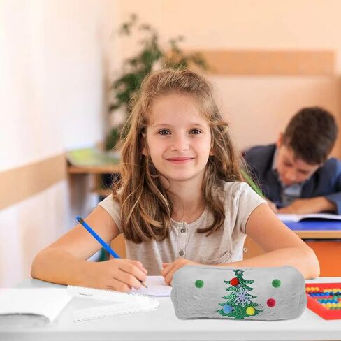 1×Christmas Plush Make Up Storage Bag with Chrismas Tree Pattern Handbag for Women Soft P0mpom Balls Korean Stylish Zipper Bag Stationery Cases Cluches Kawai Handmade Gift for Party(Khaki) in Kuwait