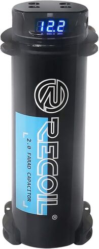 Recoil REC2D-2 True 2.0 Farad Capacitor 20V مكثف تعزيز تخزين الطاقة الصوتية للسيارة مع القراءة الرقمية وكتلة التوزيع المدمجة in Kuwait