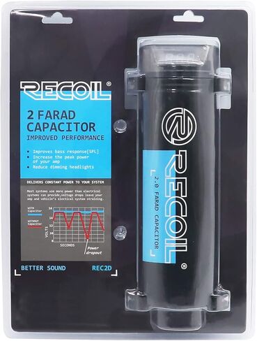 Recoil REC2D-2 True 2.0 Farad Capacitor 20V مكثف تعزيز تخزين الطاقة الصوتية للسيارة مع القراءة الرقمية وكتلة التوزيع المدمجة in Kuwait