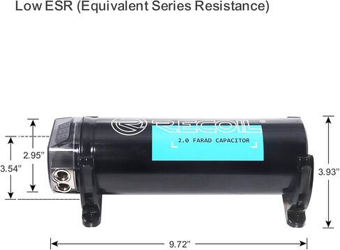 Recoil REC2D-2 True 2.0 Farad Capacitor 20V مكثف تعزيز تخزين الطاقة الصوتية للسيارة مع القراءة الرقمية وكتلة التوزيع المدمجة in Kuwait