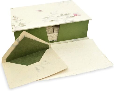 Kathmandu Valley Co. Vintage Stationery Gift Box Set with 50 Handmade A5 Deckle-edge Lokta Paper Sheets and 30 Envelopes (Forest Wanderer) in Kuwait