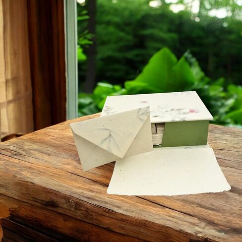 Kathmandu Valley Co. Vintage Stationery Gift Box Set with 50 Handmade A5 Deckle-edge Lokta Paper Sheets and 30 Envelopes (Forest Wanderer) in Kuwait