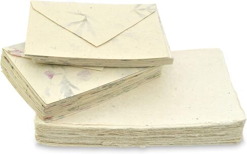 Kathmandu Valley Co. Vintage Stationery Gift Box Set with 50 Handmade A5 Deckle-edge Lokta Paper Sheets and 30 Envelopes (Forest Wanderer) in Kuwait