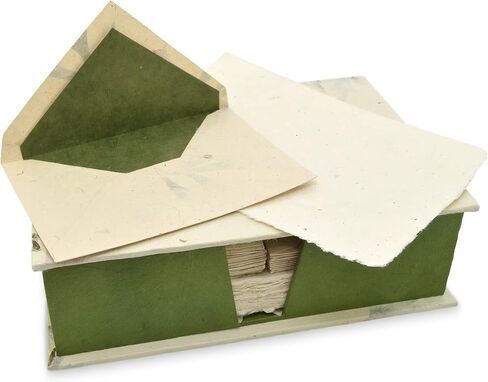 Kathmandu Valley Co. Vintage Stationery Gift Box Set with 50 Handmade A5 Deckle-edge Lokta Paper Sheets and 30 Envelopes (Forest Wanderer) in Kuwait