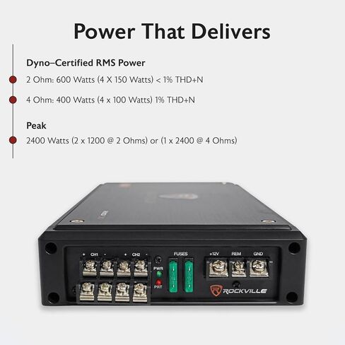 Rockville RXD-T2 Micro Car Audio Class D Amplifier 2400w 2 Chan 2x600W CEA Rated in Saudi Arabia