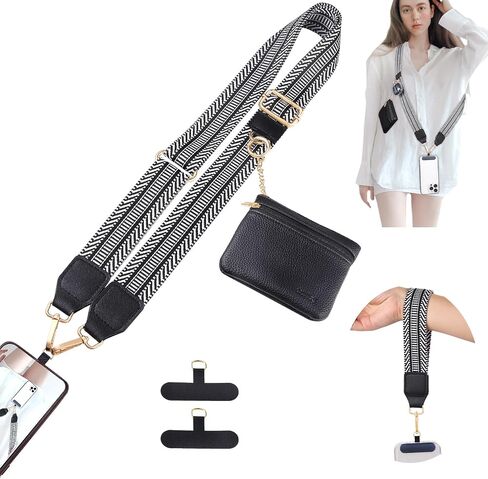 حزام OUTXE Clip and Go للهاتف مع محفظة كروس، حزام معصم قابل للفصل يوفر للفتيات حبل مضاد للسرقة مع حقيبة بسحاب و2* عروة من النايلون لجميع الهواتف (بيج بوهيمي) in Kuwait