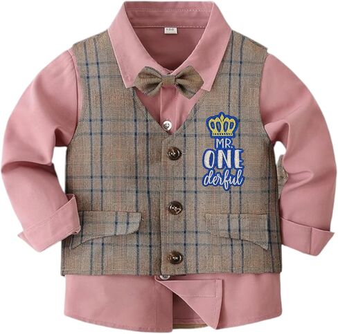 Baby Boy First Birthday Outfit Vest Gentleman Dress Long Sleeve Shirt & Pant Cake Smash Photo Shoot Cloth 1st Birthday Party in Saudi Arabia