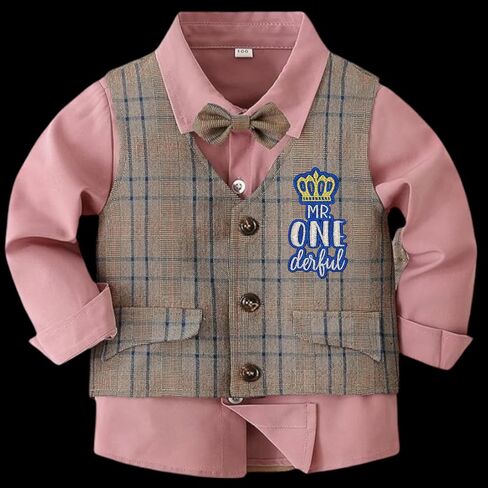 Baby Boy First Birthday Outfit Vest Gentleman Dress Long Sleeve Shirt & Pant Cake Smash Photo Shoot Cloth 1st Birthday Party in Saudi Arabia