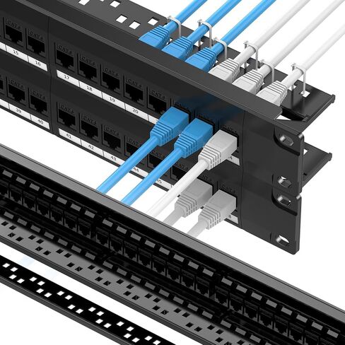 لوحة تصحيح CableGeeker 48 منفذًا، لوحة تصحيح Cat6 مع دعم RJ45 Pass-Thru Inline Keystone 10G، لوحة تصحيح شبكة 2U UTP 19 بوصة مع شريط خلفي قابل للإزالة، متوافقة مع كابلات Cat6 وCat5e وCat5 in Kuwait