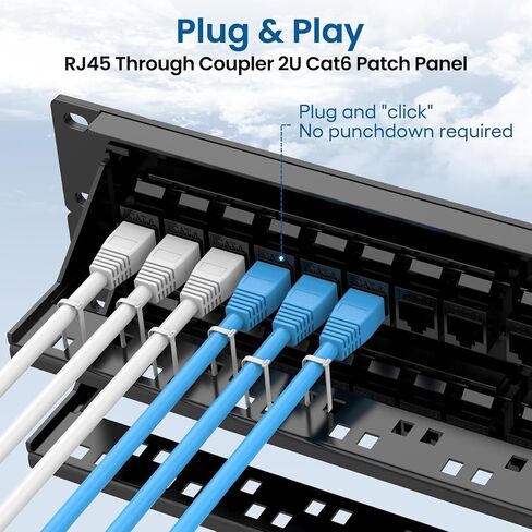 لوحة تصحيح CableGeeker 48 منفذًا، لوحة تصحيح Cat6 مع دعم RJ45 Pass-Thru Inline Keystone 10G، لوحة تصحيح شبكة 2U UTP 19 بوصة مع شريط خلفي قابل للإزالة، متوافقة مع كابلات Cat6 وCat5e وCat5 in Kuwait