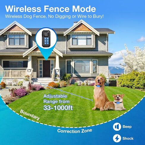 Wireless Dog Fence for 2 Dogs, Wireless Fence for Dogss, Electric Dog Fence, Electric Fence for Dogs, 2 in 1 Wireless Dog Fence System with Waterproof and Rechargeable Dog Training Collar in Saudi Arabia