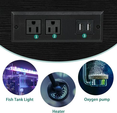 حامل حوض أسماك YITAHOME مع منافذ طاقة وإضاءة LED، حامل حوض أسماك معدني سعة 20-29 جالونًا مع خزانة لتخزين ملحقات خزان الأسماك لخزان السلاحف، تررم الزواحف، سعة 350 رطل، أسود in Kuwait