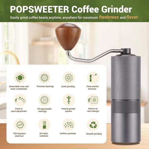 Manual Coffee Bean Grinder,Popsweeter C38 hand coffee grinder with Stainless Steel Conical Grinding Burr for Espresso,Pour Over,FrenchPress,Moka,Americano, for Office Home Traveling Camping in Saudi Arabia