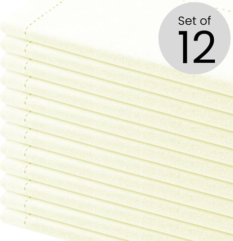 Set of 12 Hemstitch Cloth Napkins 100% Cotton 18x18 inches - Soft Durable Washable - Ideal for Events Wedding Christmas Easter - Perfect Everyday Use Table Dinner Napkins Cream Ivory in Saudi Arabia
