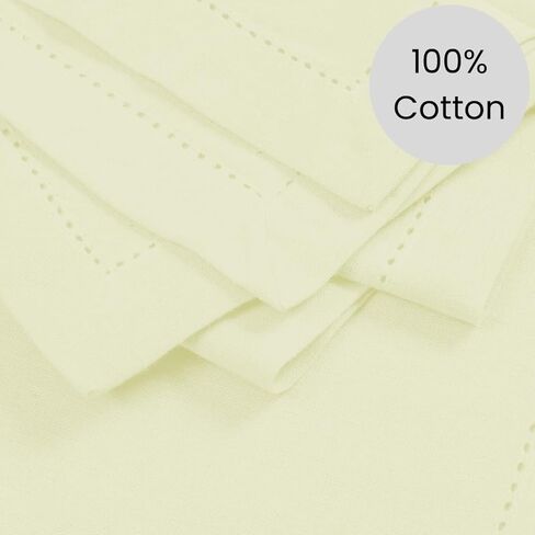 Set of 12 Hemstitch Cloth Napkins 100% Cotton 18x18 inches - Soft Durable Washable - Ideal for Events Wedding Christmas Easter - Perfect Everyday Use Table Dinner Napkins Cream Ivory in Saudi Arabia