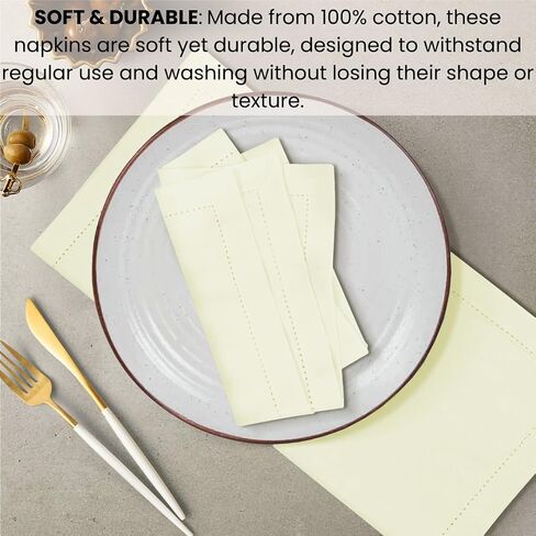 Set of 12 Hemstitch Cloth Napkins 100% Cotton 18x18 inches - Soft Durable Washable - Ideal for Events Wedding Christmas Easter - Perfect Everyday Use Table Dinner Napkins Cream Ivory in Saudi Arabia