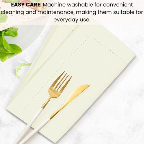 Set of 12 Hemstitch Cloth Napkins 100% Cotton 18x18 inches - Soft Durable Washable - Ideal for Events Wedding Christmas Easter - Perfect Everyday Use Table Dinner Napkins Cream Ivory in Saudi Arabia