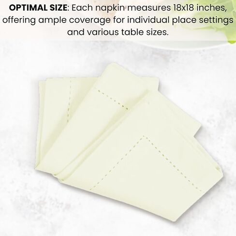Set of 12 Hemstitch Cloth Napkins 100% Cotton 18x18 inches - Soft Durable Washable - Ideal for Events Wedding Christmas Easter - Perfect Everyday Use Table Dinner Napkins Cream Ivory in Saudi Arabia