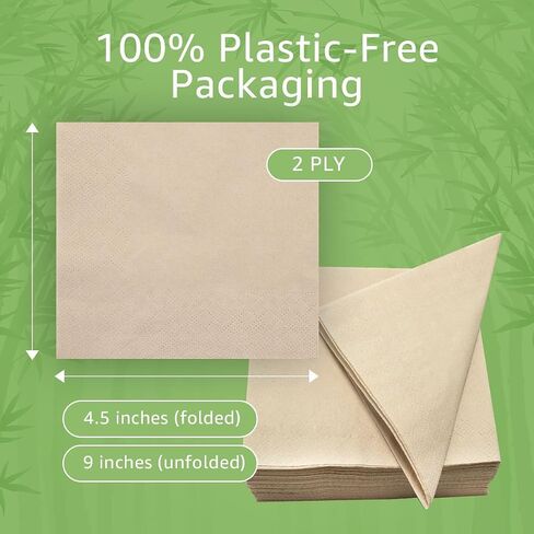 250 Pack 100% Bamboo Cocktail Napkins - 2-Ply FSC Certified Beverage Napkins | Bar Napkins for Home or Commercial Use - 4.5x4.5 Inch Folded Drink Napkins | Disposable Napkins for Serving Drinks in Saudi Arabia