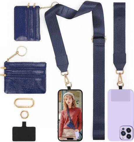 LOUXIFENG Clip and Go Strap للهاتف مع محفظة كروس للنساء، حبل للهاتف الخلوي للهواتف، سلسلة هاتف متقاطعة مع سحاب جلدي قابل للتعديل، سلسلة هاتف حامل شارة in Kuwait