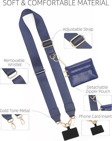 LOUXIFENG Clip and Go Strap للهاتف مع محفظة كروس للنساء، حبل للهاتف الخلوي للهواتف، سلسلة هاتف متقاطعة مع سحاب جلدي قابل للتعديل، سلسلة هاتف حامل شارة in Kuwait