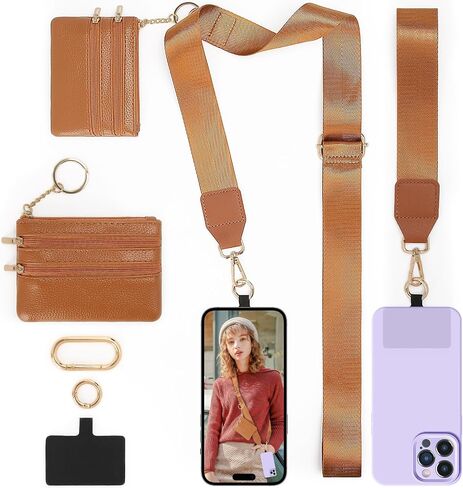 LOUXIFENG Clip and Go Strap للهاتف مع محفظة كروس للنساء، حبل للهاتف الخلوي للهواتف، سلسلة هاتف متقاطعة مع سحاب جلدي قابل للتعديل، سلسلة هاتف حامل شارة in Kuwait