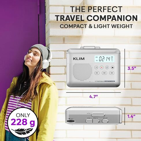 KLIM K7 Cassette Tape Player + Cassette to MP3 Converter + Portable Cassette Player + Walkman Cassette Player + Built-in Microphone & Speaker + Rechargeable Battery + Earphones + 16GB SD Card in Kuwait