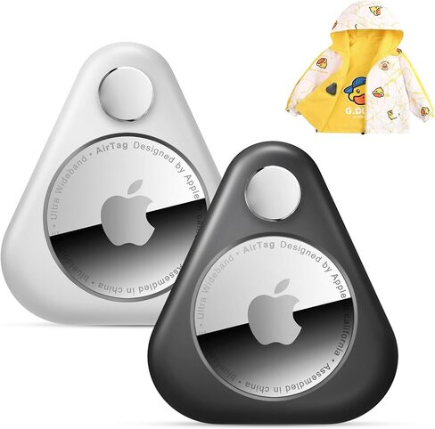 Apple Airtag Holder for Kids, 2 Pack Hidden Air Tag Cases, Anti-Removal GPS Tracker Durable Case with Pins, Lightweight Inside Clothes, Suitable for Kids Elder Pet Backpack Luggage(Black+White in Saudi Arabia