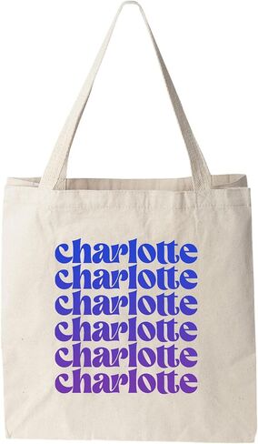 Charlotte Blue Ombre Canvas Tote Bag, Screenprinted Tote, Cotton Flour Sack Tote, Reusable Shopping & Grocery Bag in Kuwait