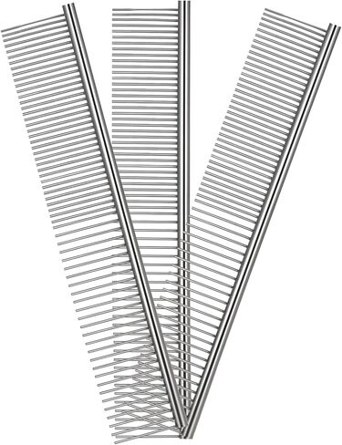 3PCS Dog Combs for Grooming Stainless Steel Metal Pet Comb for Knots, Mats & Loose Hair Removal,Pet Grooming Brush for for Dogs, Cats & Pets – Silver,7.4" in Kuwait