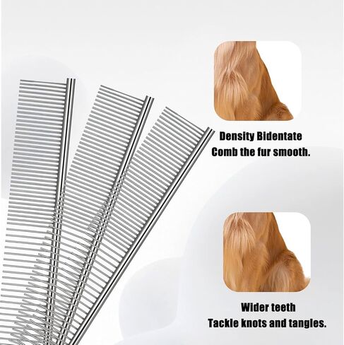 3PCS Dog Combs for Grooming Stainless Steel Metal Pet Comb for Knots, Mats & Loose Hair Removal,Pet Grooming Brush for for Dogs, Cats & Pets – Silver,7.4" in Kuwait