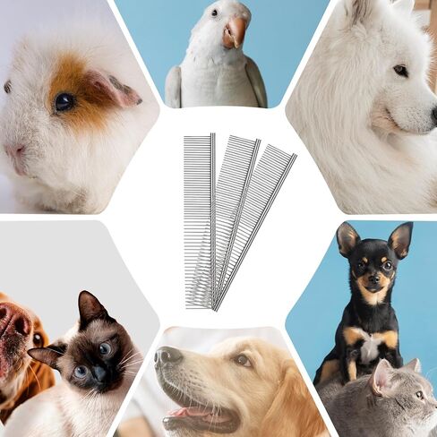 3PCS Dog Combs for Grooming Stainless Steel Metal Pet Comb for Knots, Mats & Loose Hair Removal,Pet Grooming Brush for for Dogs, Cats & Pets – Silver,7.4" in Kuwait