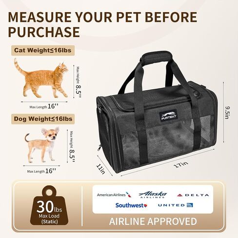 Cat Carrier with Foldable Litter Box for Large Cats and Small Dogs Medium Animal Rabbit Puppy Soft Pet Carrier Portable Airline Approved, Travel for Comfort - Fits Pets Up to 16 lbs - Black in Saudi Arabia