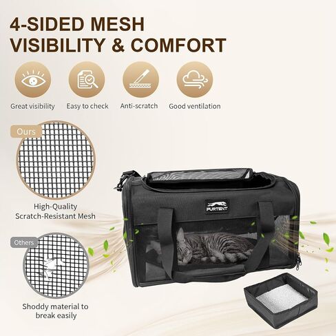 Cat Carrier with Foldable Litter Box for Large Cats and Small Dogs Medium Animal Rabbit Puppy Soft Pet Carrier Portable Airline Approved, Travel for Comfort - Fits Pets Up to 16 lbs - Black in Saudi Arabia