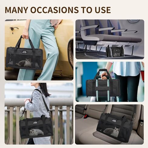 Cat Carrier with Foldable Litter Box for Large Cats and Small Dogs Medium Animal Rabbit Puppy Soft Pet Carrier Portable Airline Approved, Travel for Comfort - Fits Pets Up to 16 lbs - Black in Saudi Arabia