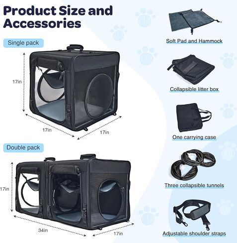 Cat Carrier with Foldable Litter Box for Large Cats and Small Dogs Medium Animal Rabbit Puppy Soft Pet Carrier Portable Airline Approved, Travel for Comfort - Fits Pets Up to 16 lbs - Black in Saudi Arabia