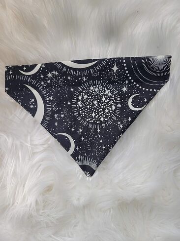 Glow in the Dark Black and White Moons and Stars Over the Collar Dog Bandana That Slips onto Their Existing Collar Size Small in Saudi Arabia