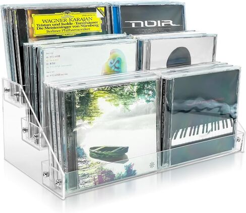 حامل أقراص مضغوطة من الأكريليك الشفاف مكون من 3 طبقات رف تخزين أقراص مضغوطة، رف عرض DVD/CD وحامل تخزين سجل الفينيل يحمل ما يصل إلى 24 حافظة أقراص مضغوطة قياسية لتخزين وتنظيم أرفف الوسائط (شفاف، حجم متوسط) in Kuwait