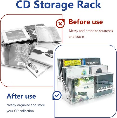 حامل أقراص مضغوطة من الأكريليك الشفاف مكون من 3 طبقات رف تخزين أقراص مضغوطة، رف عرض DVD/CD وحامل تخزين سجل الفينيل يحمل ما يصل إلى 24 حافظة أقراص مضغوطة قياسية لتخزين وتنظيم أرفف الوسائط (شفاف، حجم متوسط) in Kuwait