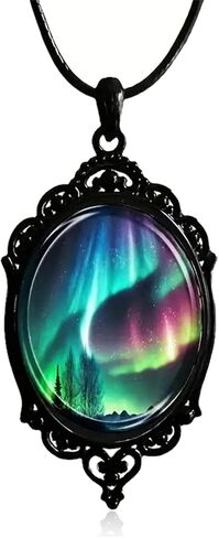 Aurora Necklace for Men Women Delicate Handmade Vintage Boho Punk Gothic Aurora Borealis Northern Lights Landscape Pendant Necklace Jewelry Gifts (Aurora) in Saudi Arabia
