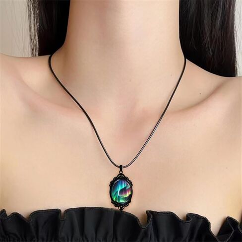 Aurora Necklace for Men Women Delicate Handmade Vintage Boho Punk Gothic Aurora Borealis Northern Lights Landscape Pendant Necklace Jewelry Gifts (Aurora) in Saudi Arabia