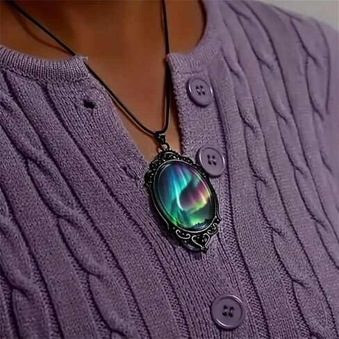 Aurora Necklace for Men Women Delicate Handmade Vintage Boho Punk Gothic Aurora Borealis Northern Lights Landscape Pendant Necklace Jewelry Gifts (Aurora) in Saudi Arabia