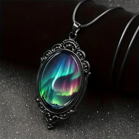 Aurora Necklace for Men Women Delicate Handmade Vintage Boho Punk Gothic Aurora Borealis Northern Lights Landscape Pendant Necklace Jewelry Gifts (Aurora) in Saudi Arabia