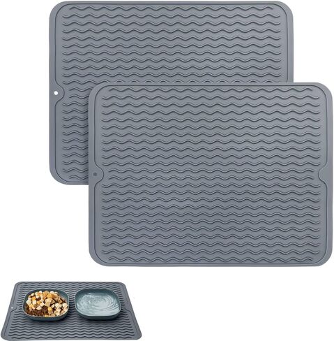 قطعتان من سجادة طعام الكلاب من Fhiny، من السيليكون مقاس 11.8 × 15.7 بوصة، مفرش طعام للقطط غير قابل للانزلاق، مقاوم للماء، سهل التنظيف، مناسب لأطباق الأطباق الصغيرة والمتوسطة الحجم للحيوانات الصغيرة، يحمي الأرضية باللون الرمادي in Kuwait